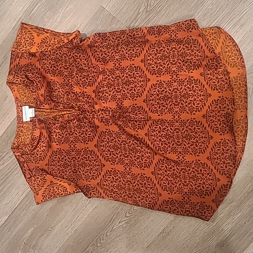 Liz Claiborne Rust Orange Printed Short Sleeve Blouse